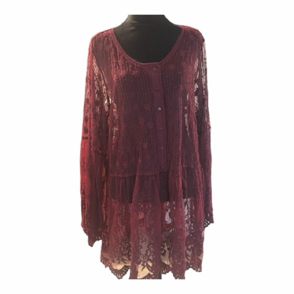 NWT Lane Bryant Floral Lace Top in Rich Burgundy Size 18/20 - Picture 5 of 9